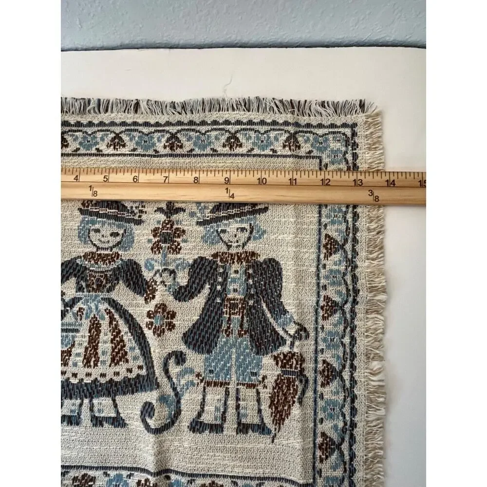 Vtg Kolf Blue Woven Tapestry Square Mats Austrian Boy Girl Linen Blend Set of 3